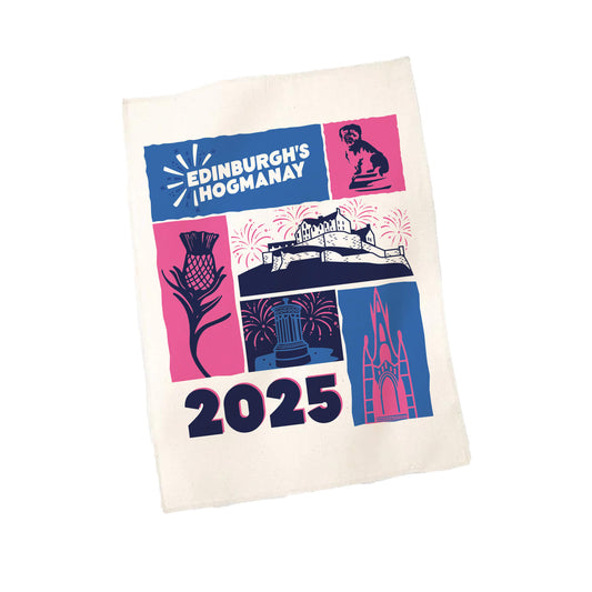 Edinburgh's Hogmanay Tea Towel - Natural